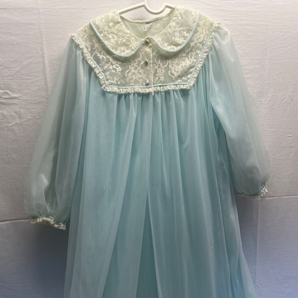 Vintage Kamar Baby Blue Medium 2pc Lingerie Set Peignoir Robe Nightie Slip EUC!